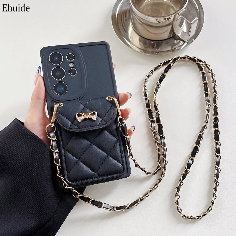Chain Crossbody Quilted - حافظة محفظة مبطنة لهواتف سامسونج جالاكسي